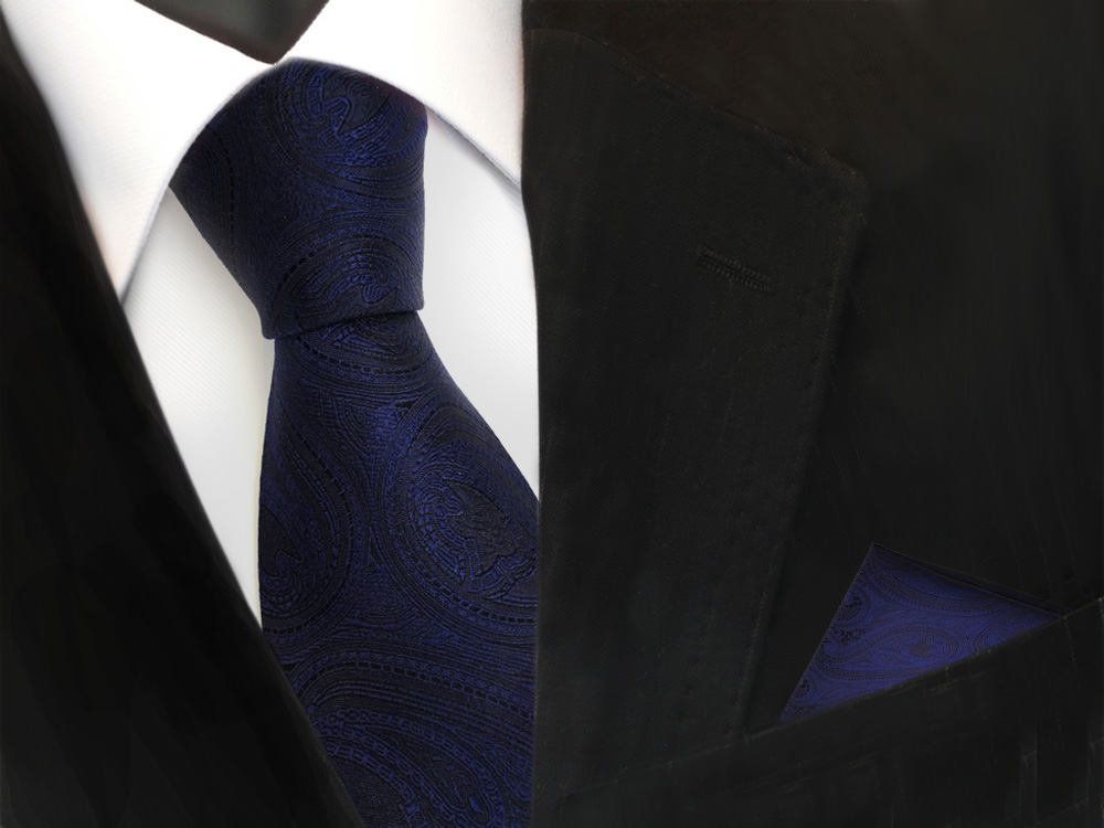 schwarz Designer TigerTie Paisley Krawatte Einstecktuch TigerTie marin + - dunkelblau blau