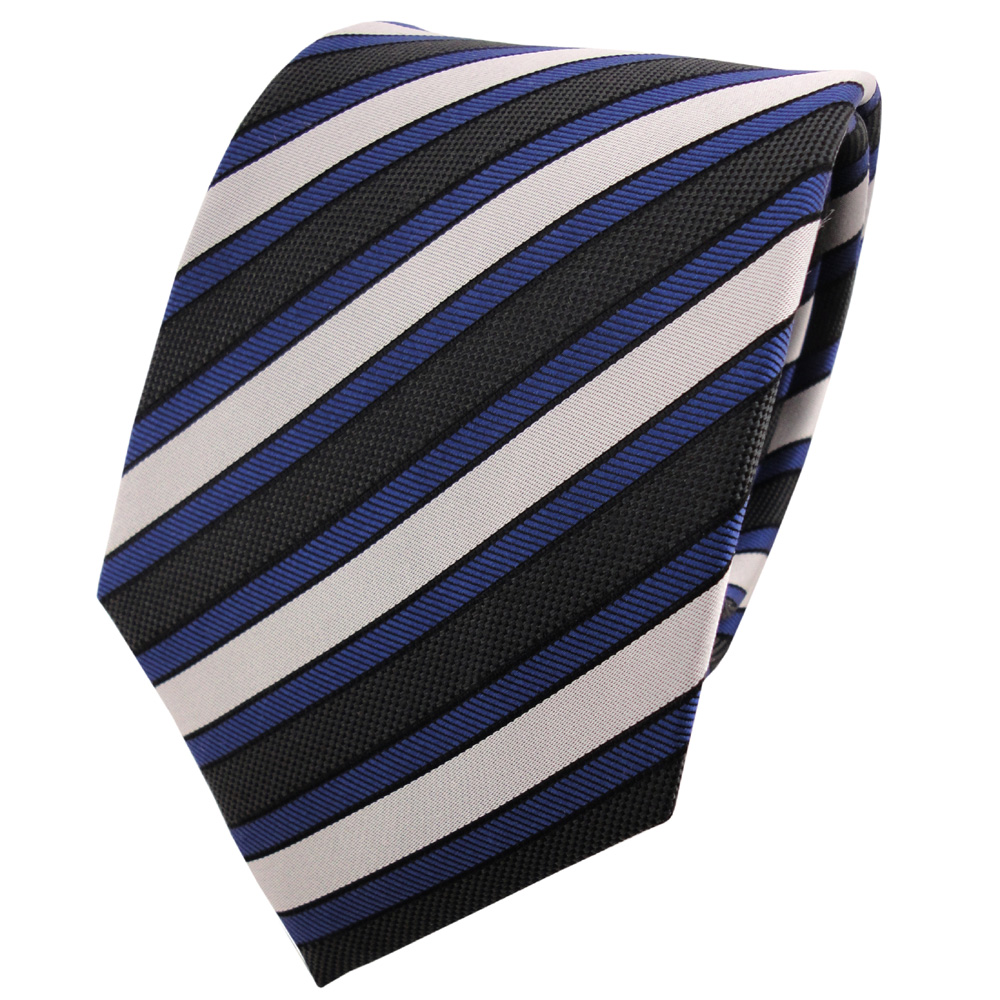 Krawatte Seide TigerTie Seidenkrawatte anthrazit schwarz blau silber gestreift 