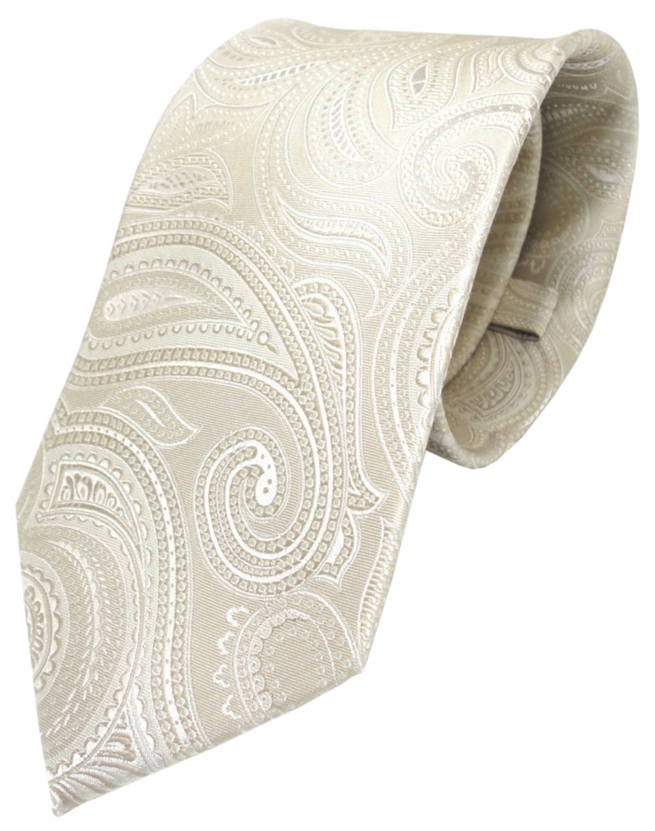 Seide Krawatte paisley creme edle beige Designer silber Krawatte - TigerTie TigerTie - 100%