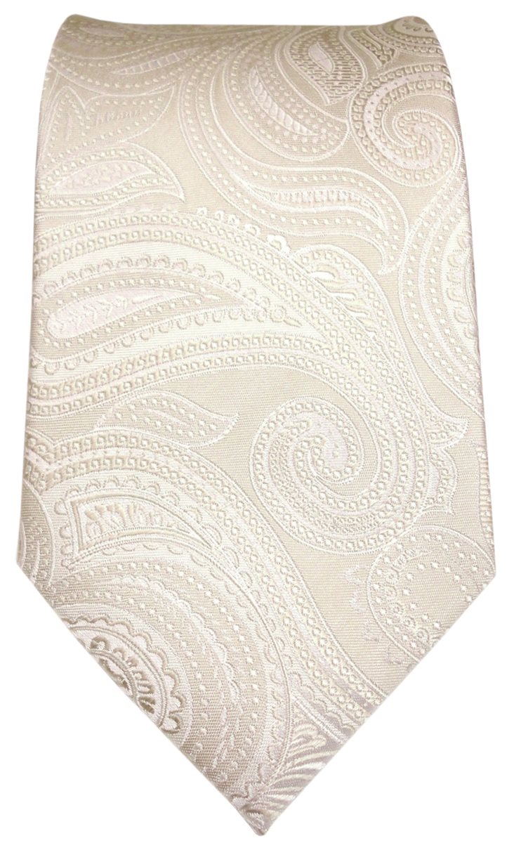 TigerTie - Designer TigerTie 100% edle Seide Krawatte creme beige paisley Krawatte silber -
