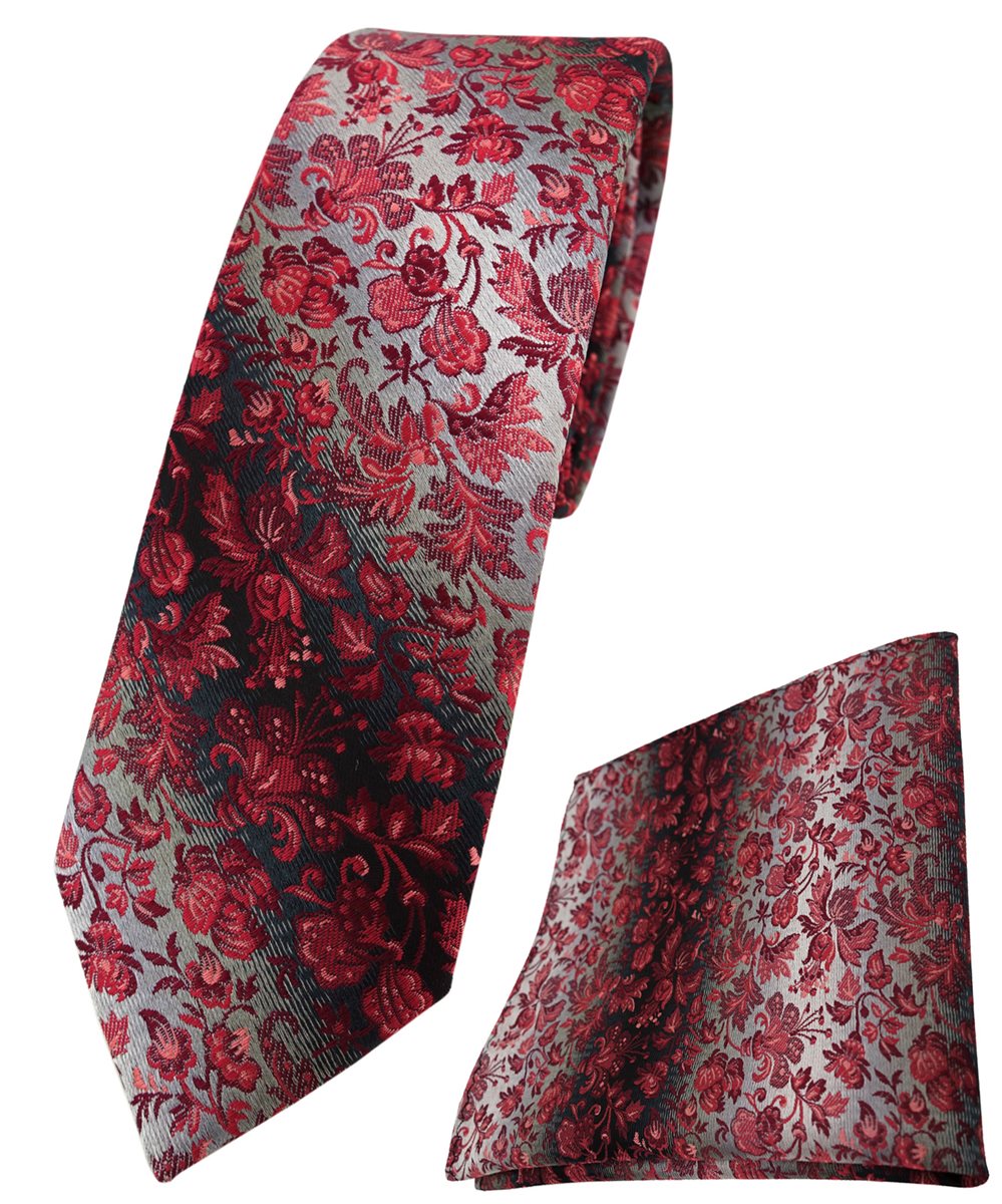 TigerTie Designer Krawatte Designer Einstecktuch in florales Muster 
