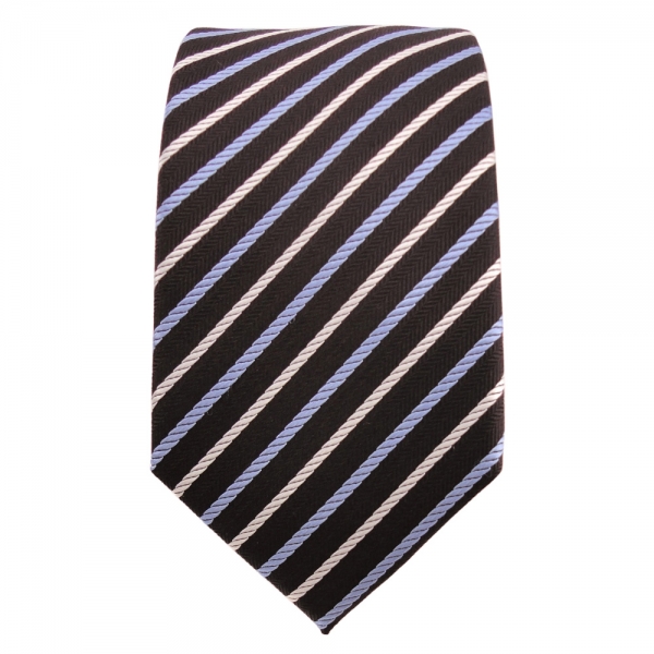 Schmale TigerTie Designer Seidenkrawatte blau creme braun gestreift - Krawatte