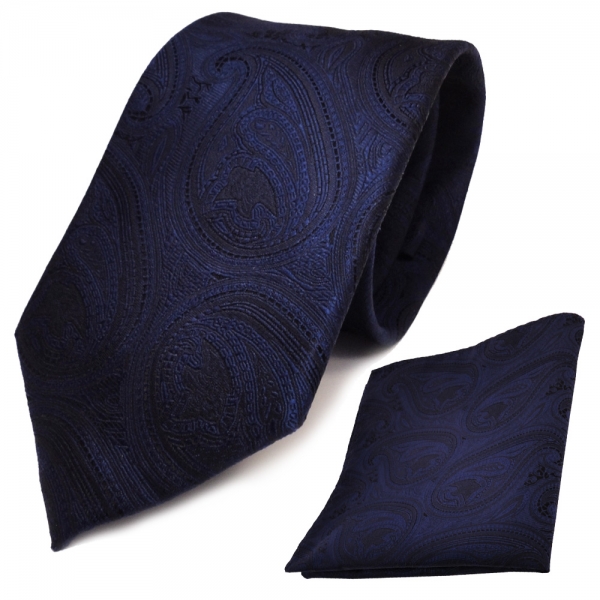 TigerTie + Paisley blau marin Einstecktuch Krawatte TigerTie - dunkelblau schwarz Designer