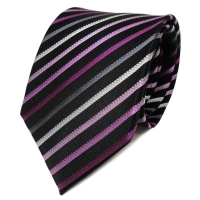 TigerTie Designer Seidenkrawatte lila magenta schwarz gestreift - Krawatte Seide