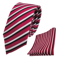 schmale TigerTie Designer Krawatte + Einstecktuch in rot weiss schwarz gestreift