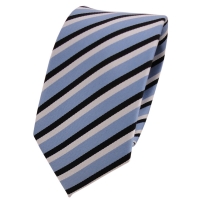 Schmale TigerTie Designer Krawatte blau graublau schwarz weiß gestreift - Binder