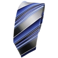 Schmale TigerTie Krawatte blau hellblau silber anthrazit gestreift - Tie Binder