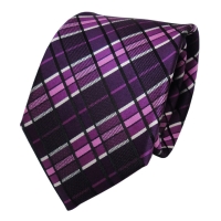TigerTie Designer Seidenkrawatte lila violett magenta schwarz silber kariert Tie
