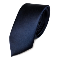 Schmale Satin Krawatte blau marine dunkelblau uni 100 % Polyester
